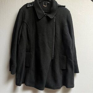 Blue Sky Black Wool Blend Coat Removable Hood Size 1X
